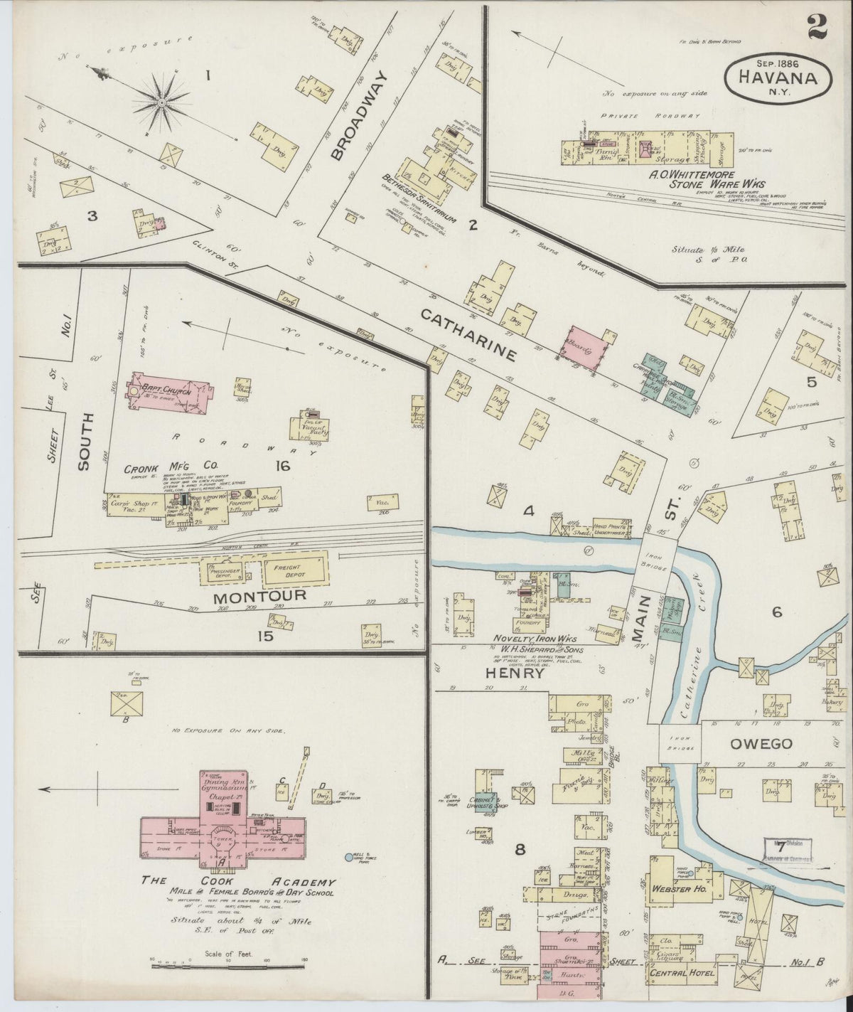 Sanborn Fire Insurance Map from Havana, Schuyler County, New York (1886), Sheet #0002 - Historic Sanborn Fire Insurance Map Print, vintage old map wall art, antique decor, genealogy gift, New York New York map