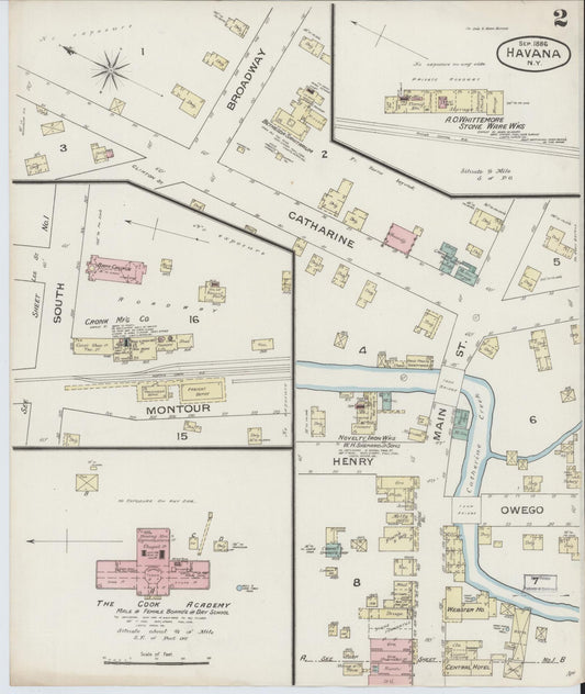 Sanborn Fire Insurance Map from Havana, Schuyler County, New York (1886), Sheet #0002 - Historic Sanborn Fire Insurance Map Print, vintage old map wall art, antique decor, genealogy gift, New York New York map