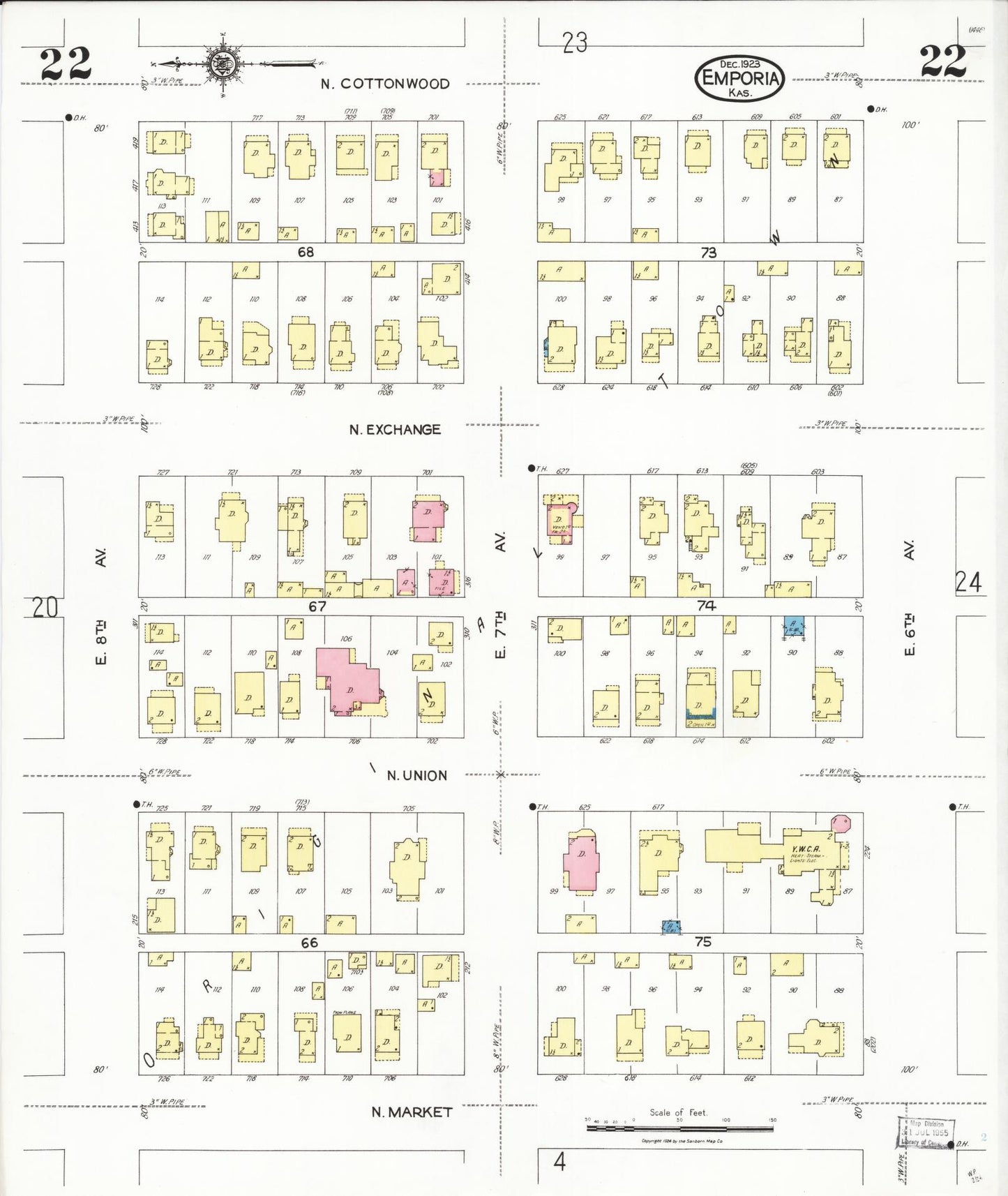Sanborn Fire Insurance Map from Emporia, Lyon County, Kansas (1923), Sheet #0022 - Historic Sanborn Fire Insurance Map Print, vintage old map wall art, antique decor, genealogy gift, Kansas Kansas map