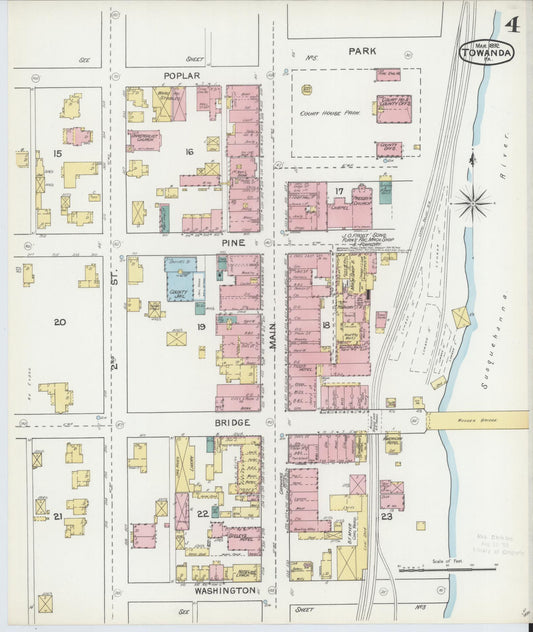 Sanborn Fire Insurance Map from Towanda, Bradford County, Pennsylvania (1892), Sheet #0004 - Historic Sanborn Fire Insurance Map Print, vintage old map wall art, antique decor, genealogy gift, Pennsylvania Pennsylvania map
