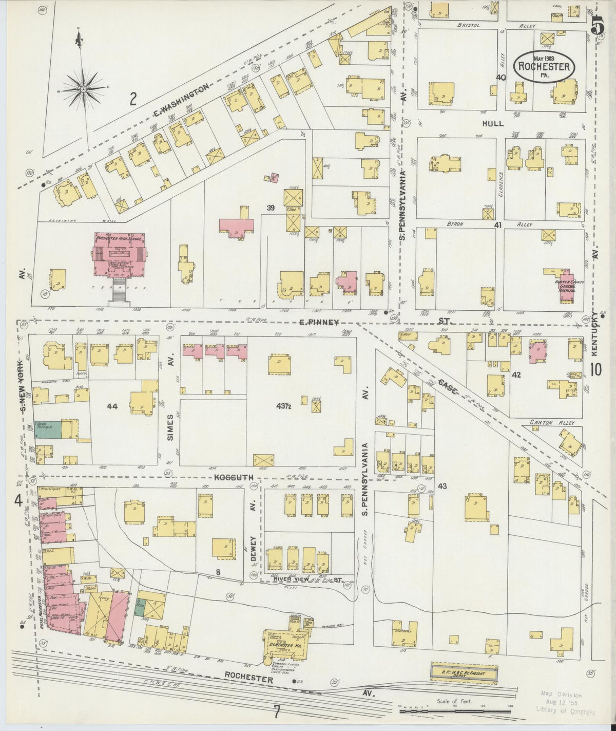 Sanborn Fire Insurance Map from Rochester, Beaver County, Pennsylvania (1903), Sheet #0005 - Historic Sanborn Fire Insurance Map Print, vintage old map wall art, antique decor, genealogy gift, Pennsylvania Pennsylvania map