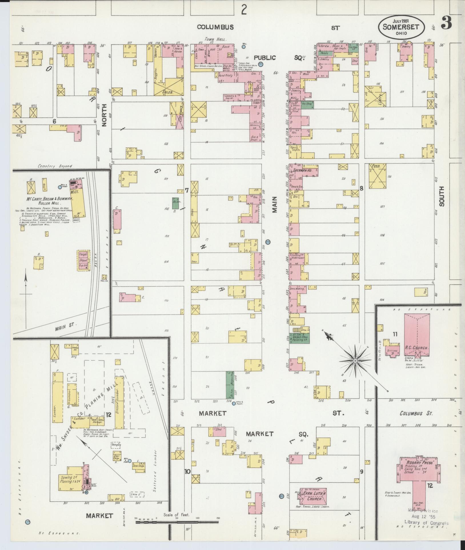 Sanborn Fire Insurance Map from Somerset, Perry County, Ohio (1901), Sheet #0003 - Complete Map Set gallery image, historic Sanborn map, vintage wall art, Ohio Ohio