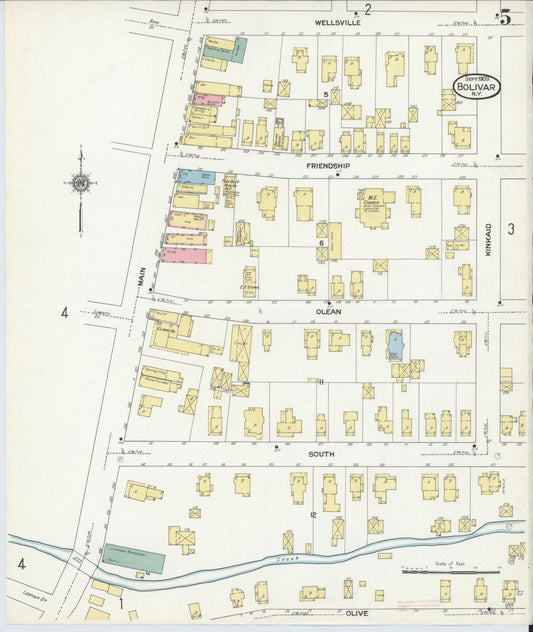 Sanborn Fire Insurance Map from Bolivar, Allegany County, New York (1909), Sheet #0005 - Historic Sanborn Fire Insurance Map Print, vintage old map wall art, antique decor, genealogy gift, New York New York map