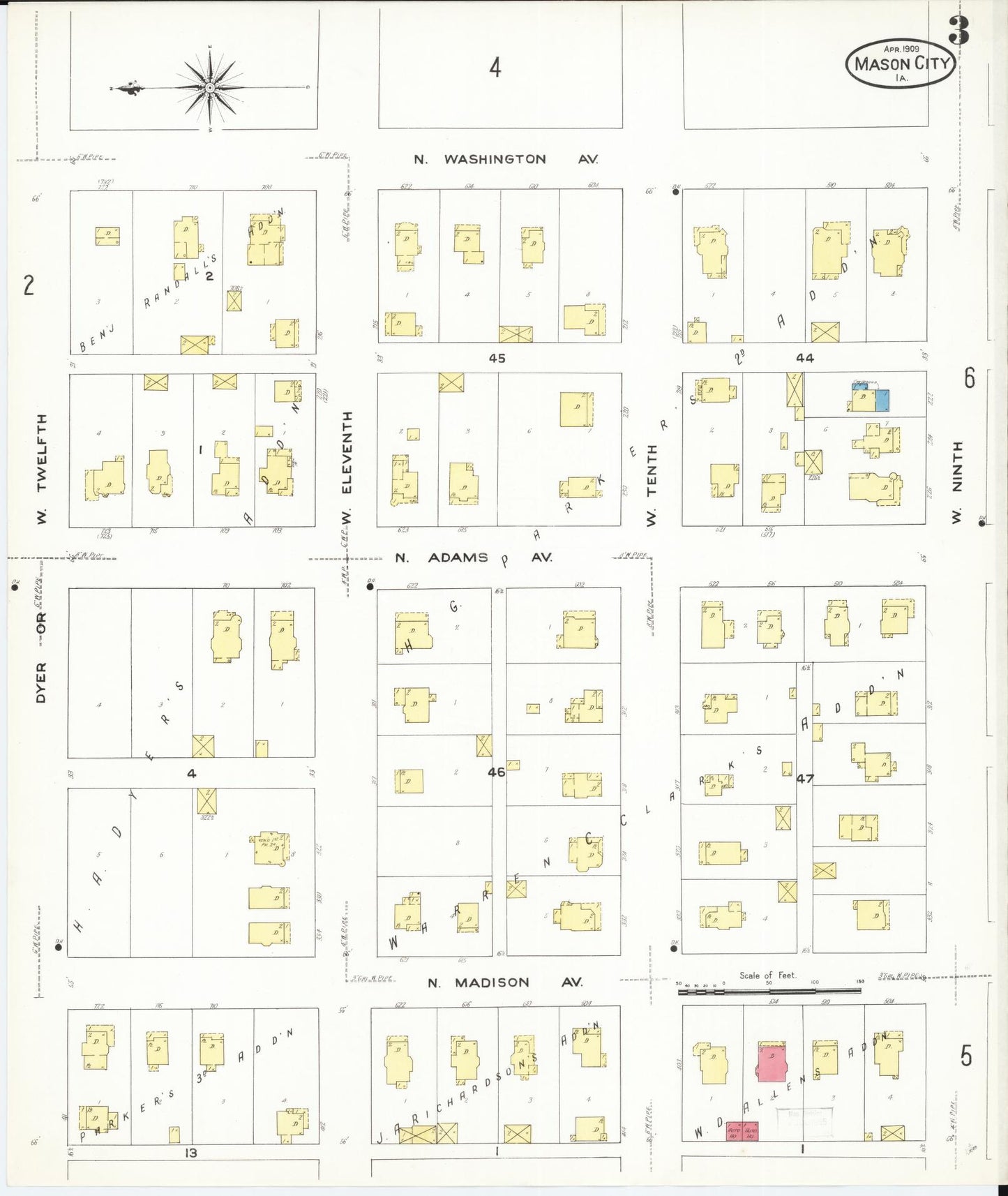 Sanborn Fire Insurance Map from Mason City, Cerro Gordo County, Iowa (1909), Sheet #0003 - Historic Sanborn Fire Insurance Map Print, vintage old map wall art