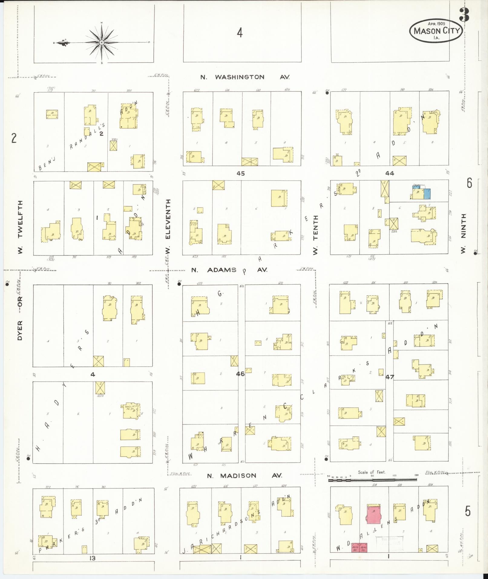 Sanborn Fire Insurance Map from Mason City, Cerro Gordo County, Iowa (1909), Sheet #0003 - Historic Sanborn Fire Insurance Map Print, vintage old map wall art