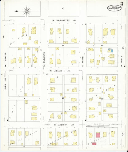 Sanborn Fire Insurance Map from Mason City, Cerro Gordo County, Iowa (1909), Sheet #0003 - Historic Sanborn Fire Insurance Map Print, vintage old map wall art