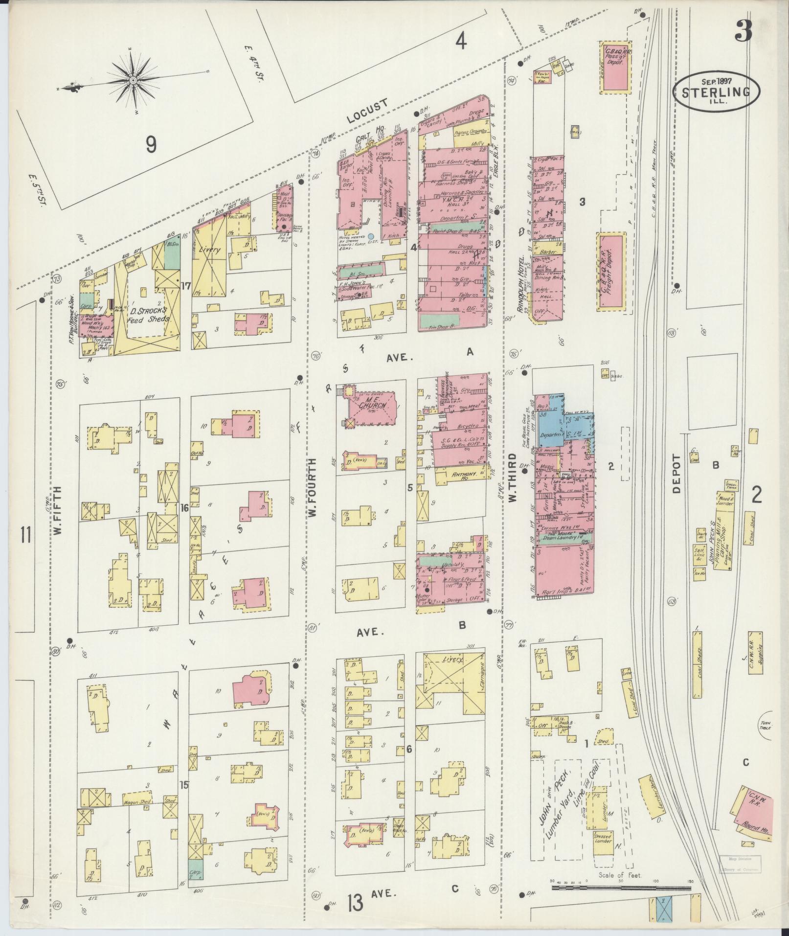 Sanborn Fire Insurance Map from Sterling, Whiteside County, Illinois (1897), Sheet #0003 - Complete Map Set gallery image, historic Sanborn map, vintage wall art, Illinois Illinois