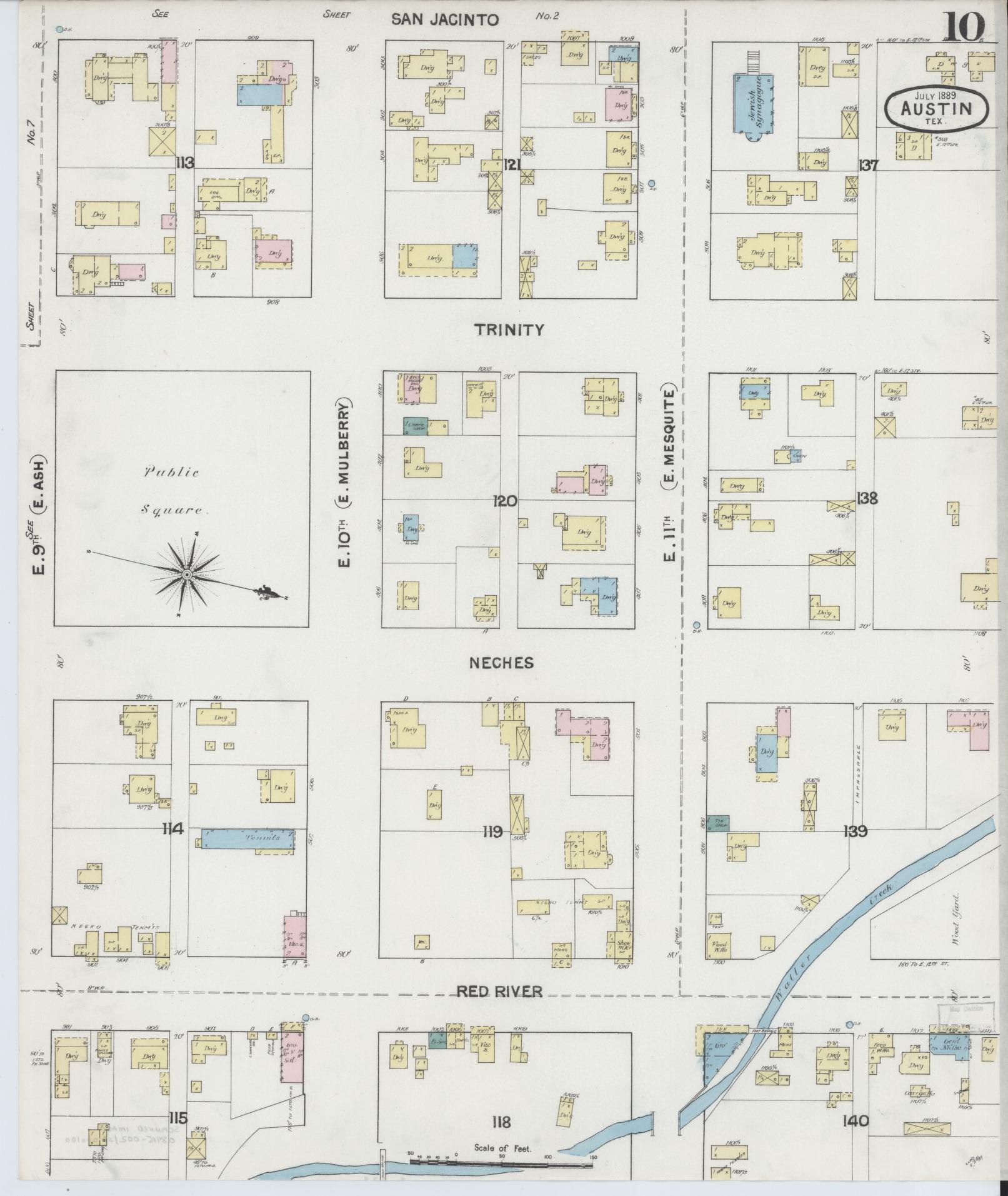 Sanborn Fire Insurance Map from Austin, Travis County, Texas (1889), Sheet #0010 - Historic Sanborn Fire Insurance Map Print, vintage old map wall art, antique decor, genealogy gift, Texas Texas map