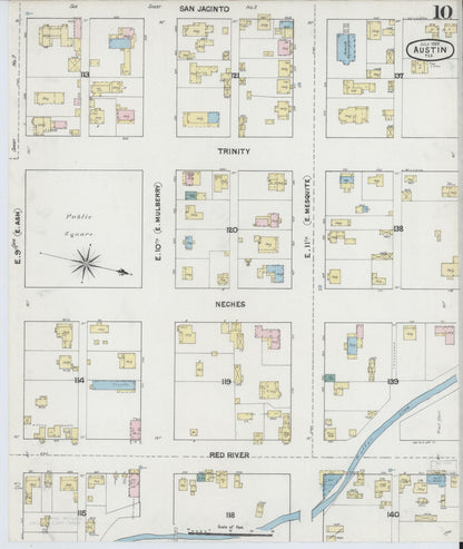 Sanborn Fire Insurance Map from Austin, Travis County, Texas (1889), Sheet #0010 - Historic Sanborn Fire Insurance Map Print, vintage old map wall art, antique decor, genealogy gift, Texas Texas map