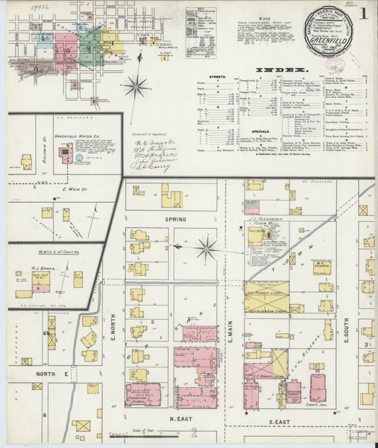 Sanborn Fire Insurance Map from Greenfield, Hancock County, Indiana (1895), Sheet #0001 - Historic Sanborn Fire Insurance Map Print, vintage old map wall art, antique decor, genealogy gift, Indiana Indiana map