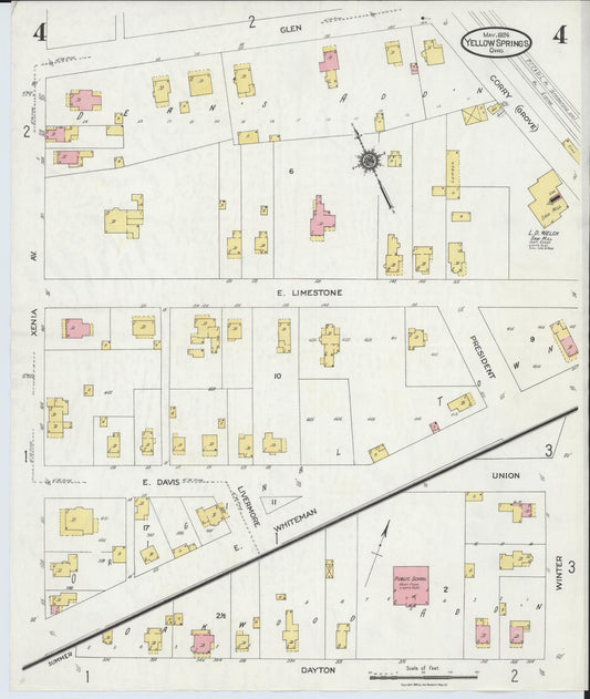 Sanborn Fire Insurance Map from Yellow Springs, Greene County, Ohio (1924), Sheet #0004 - Historic Sanborn Fire Insurance Map Print, vintage old map wall art, antique decor, genealogy gift, Ohio Ohio map