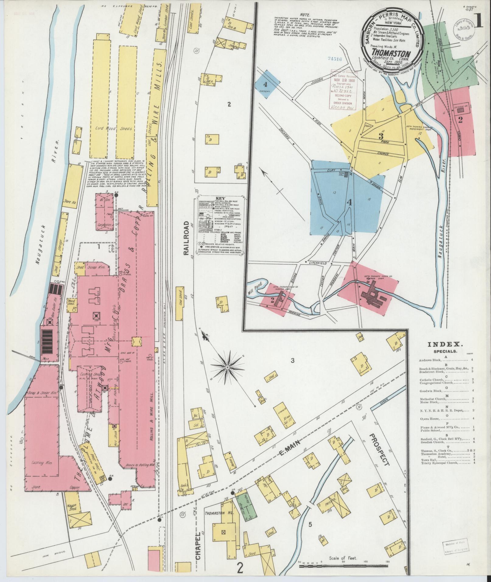 Sanborn Fire Insurance Map from Thomaston, Litchfield County, Connecticut (1900), Sheet #0001 - Complete Map Set gallery image, historic Sanborn map, vintage wall art, Connecticut Connecticut
