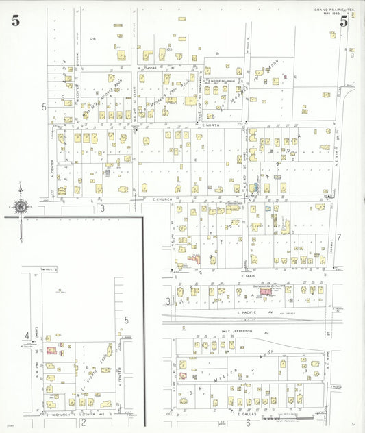 Sanborn Fire Insurance Map from Grand Prairie, Dallas County, Texas (1943), Sheet #0005 - Historic Sanborn Fire Insurance Map Print, vintage old map wall art, antique decor, genealogy gift, Texas Texas map