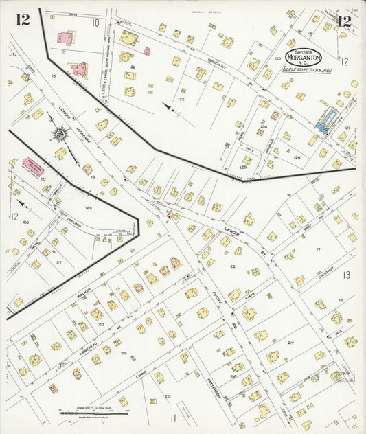 Sanborn Fire Insurance Map from Morganton, Burke County, North Carolina (1924), Sheet #0012 - Historic Sanborn Fire Insurance Map Print, vintage old map wall art, antique decor, genealogy gift, North Carolina North Carolina map