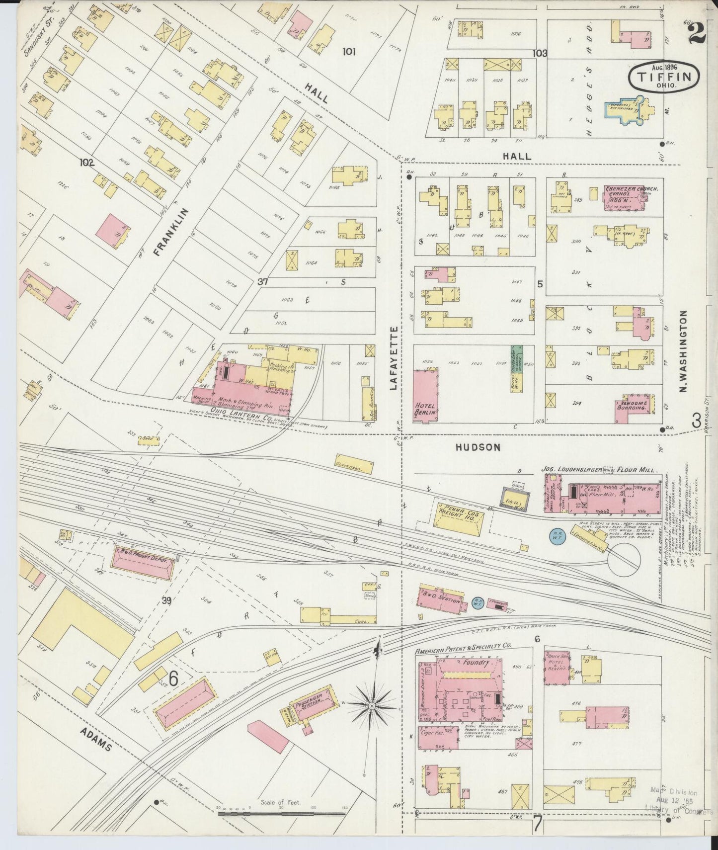 Sanborn Fire Insurance Map from Tiffin, Seneca County, Ohio (1896), Sheet #0002 - Historic Sanborn Fire Insurance Map Print, vintage old map wall art, antique decor, genealogy gift, Ohio Ohio map