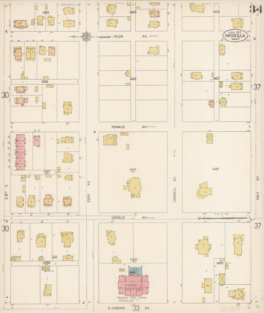 Sanborn Fire Insurance Map from Missoula, Missoula County, Montana (1912), Sheet #0034 - Historic Sanborn Fire Insurance Map Print, vintage old map wall art, antique decor, genealogy gift, Montana Montana map
