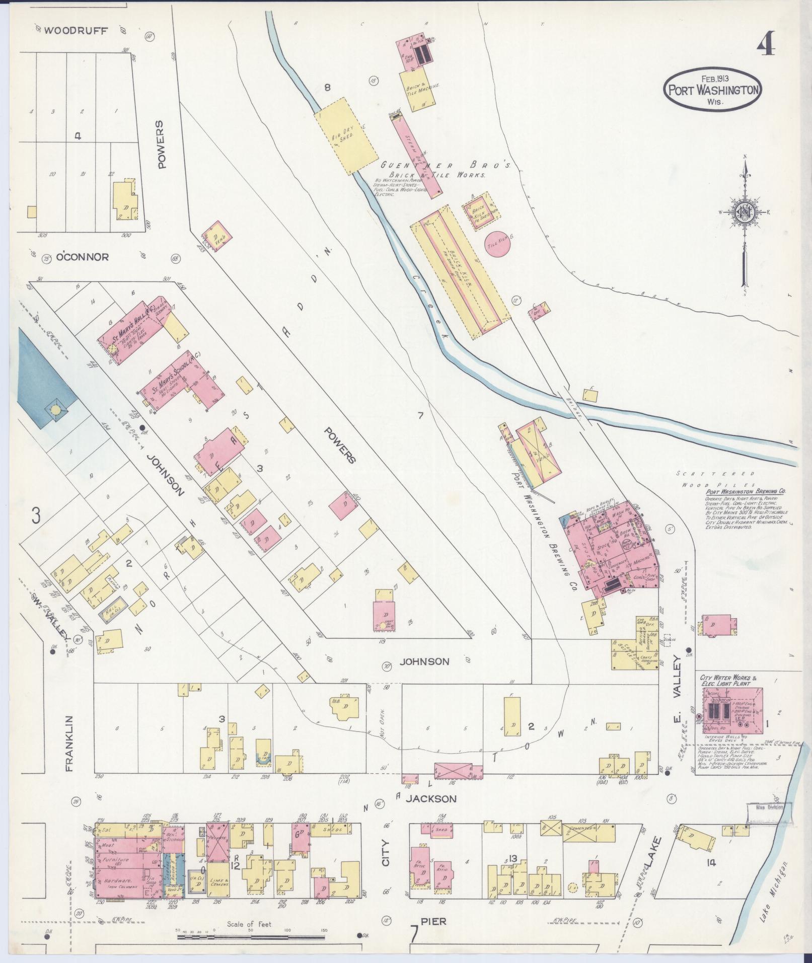 Sanborn Fire Insurance Map from Port Washington, Ozaukee County, Wisconsin (1913), Sheet #0004 - Complete Map Set gallery image, historic Sanborn map, vintage wall art, Wisconsin Wisconsin