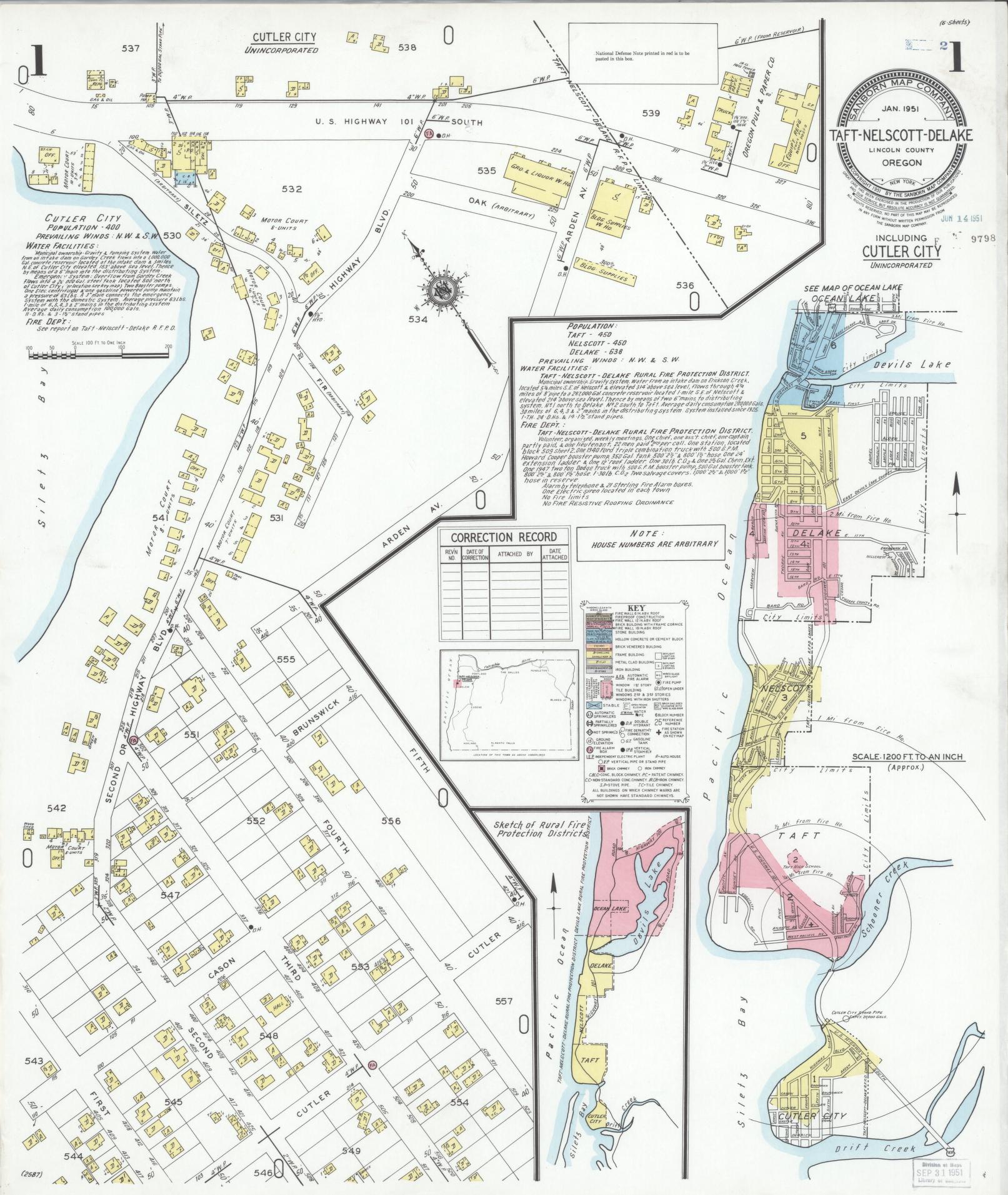 Sanborn Fire Insurance Map from Taft, Lincoln County, Oregon (1951), Sheet #0001 - Complete Map Set gallery image, historic Sanborn map, vintage wall art, Oregon Oregon