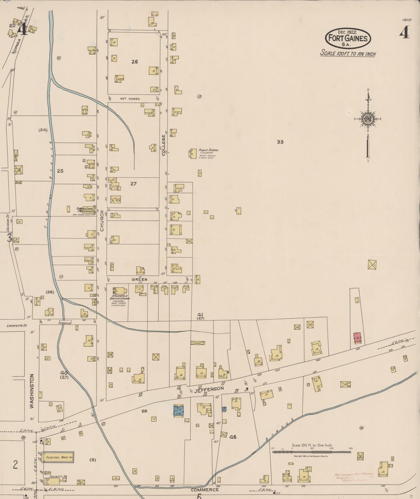 Sanborn Fire Insurance Map from Fort Gaines, Clay County, Georgia (1922), Sheet #0004 - Historic Sanborn Fire Insurance Map Print, vintage old map wall art, antique decor, genealogy gift, Georgia Georgia map