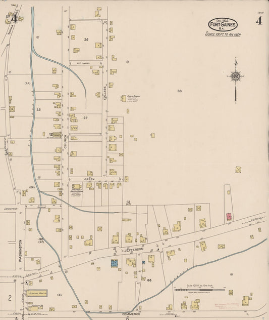 Sanborn Fire Insurance Map from Fort Gaines, Clay County, Georgia (1922), Sheet #0004 - Historic Sanborn Fire Insurance Map Print, vintage old map wall art, antique decor, genealogy gift, Georgia Georgia map