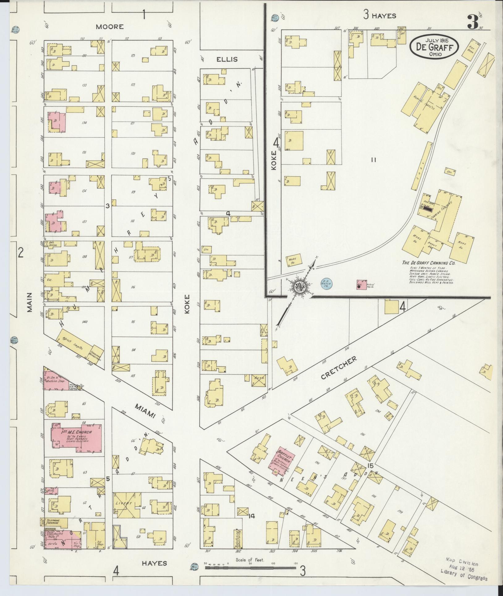 Sanborn Fire Insurance Map from Degraff, Logan County, Ohio (1915), Sheet #0003 - Historic Sanborn Fire Insurance Map Print, vintage old map wall art, antique decor, genealogy gift, Ohio Ohio map