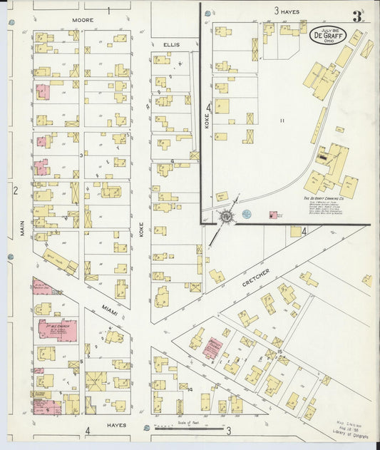 Sanborn Fire Insurance Map from Degraff, Logan County, Ohio (1915), Sheet #0003 - Historic Sanborn Fire Insurance Map Print, vintage old map wall art, antique decor, genealogy gift, Ohio Ohio map
