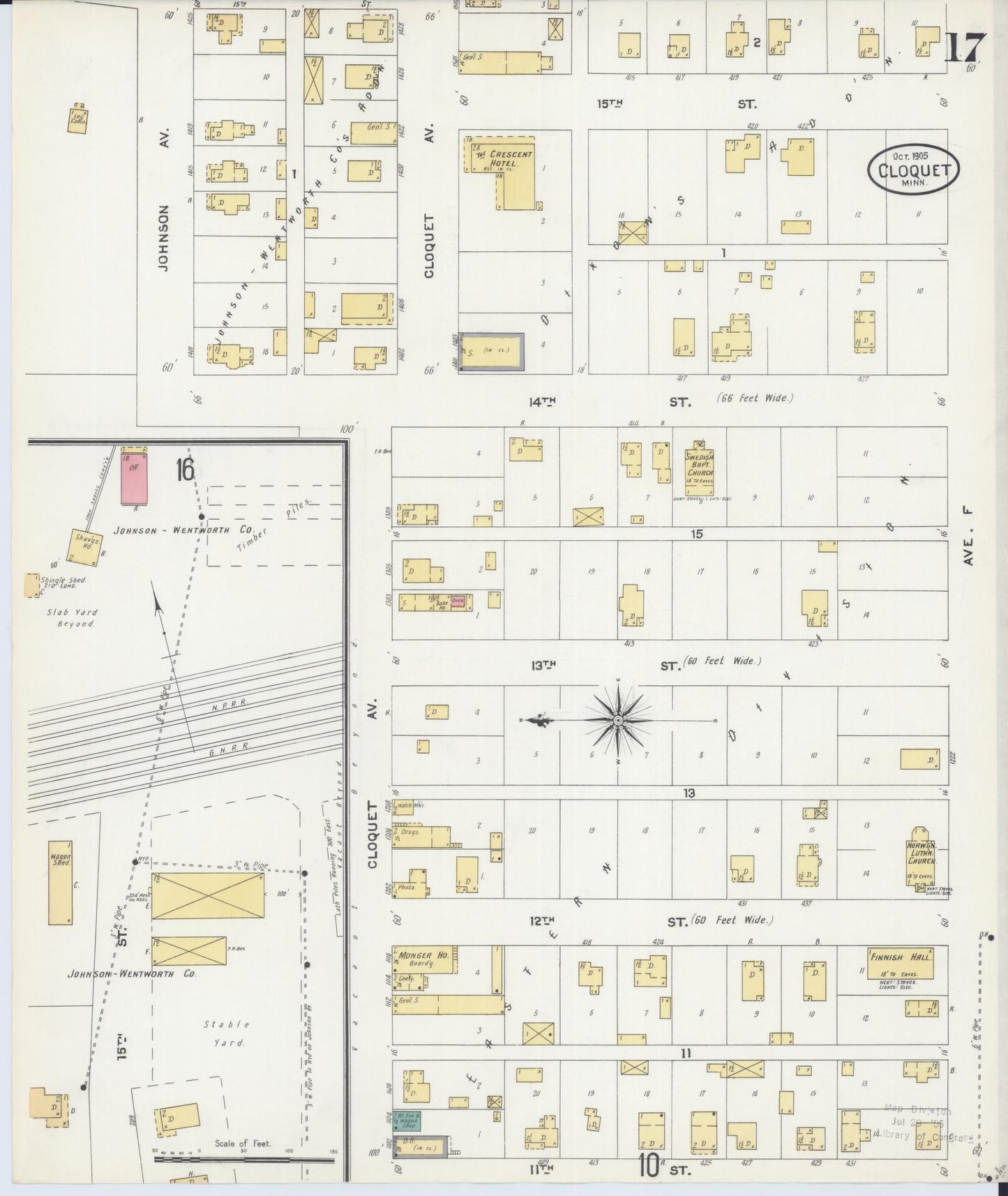Sanborn Fire Insurance Map from Cloquet, Carlton County, Minnesota (1905), Sheet #0017 - Historic Sanborn Fire Insurance Map Print, vintage old map wall art, antique decor, genealogy gift, Minnesota Minnesota map