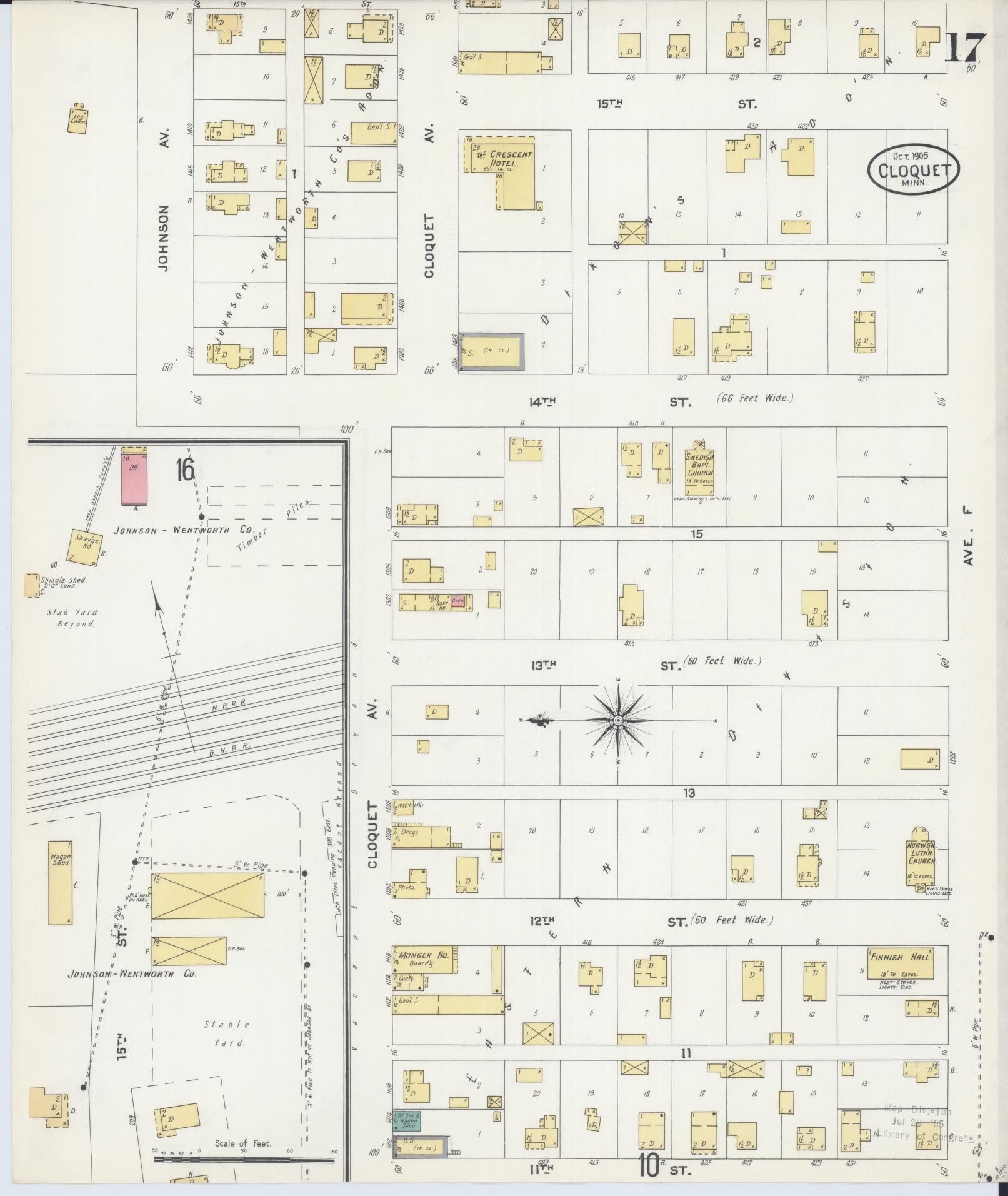 Sanborn Fire Insurance Map from Cloquet, Carlton County, Minnesota (1905), Sheet #0017 - Historic Sanborn Fire Insurance Map Print, vintage old map wall art, antique decor, genealogy gift, Minnesota Minnesota map
