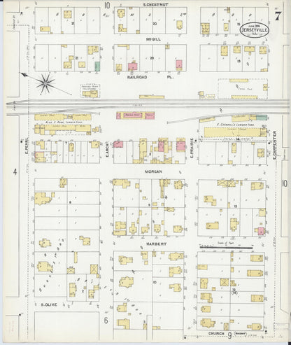 Sanborn Fire Insurance Map from Jerseyville, Jersey County, Illinois (1906), Sheet #0007 - Complete Map Set gallery image, historic Sanborn map, vintage wall art, Illinois Illinois