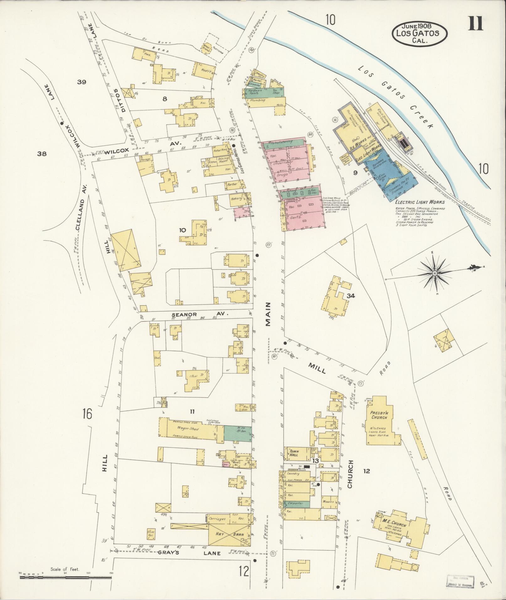 Sanborn Fire Insurance Map from Los Gatos, Santa Clara County, California (1908), Sheet #0011 - Historic Sanborn Fire Insurance Map Print, vintage old map wall art, antique decor, genealogy gift, California California map