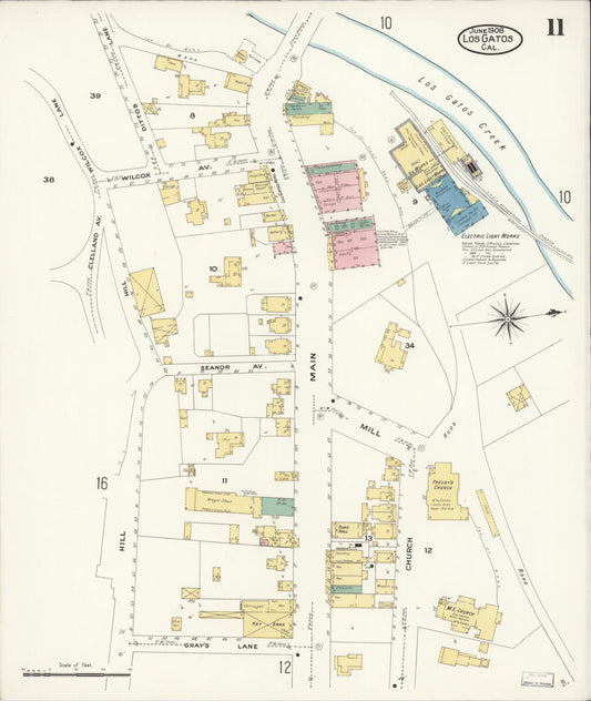 Sanborn Fire Insurance Map from Los Gatos, Santa Clara County, California (1908), Sheet #0011 - Historic Sanborn Fire Insurance Map Print, vintage old map wall art, antique decor, genealogy gift, California California map