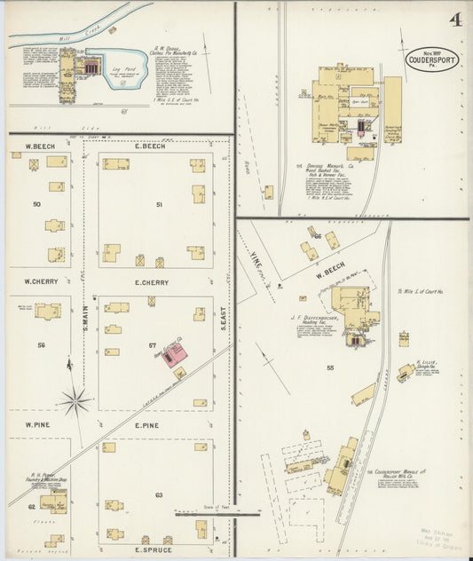 Sanborn Fire Insurance Map from Coudersport, Potter County, Pennsylvania (1897), Sheet #0004 - Historic Sanborn Fire Insurance Map Print, vintage old map wall art, antique decor, genealogy gift, Pennsylvania Pennsylvania map