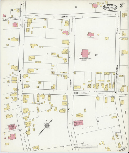 Sanborn Fire Insurance Map from Berryville, Clark County, Virginia (1921), Sheet #0003 - Historic Sanborn Fire Insurance Map Print, vintage old map wall art, antique decor, genealogy gift, Virginia Virginia map