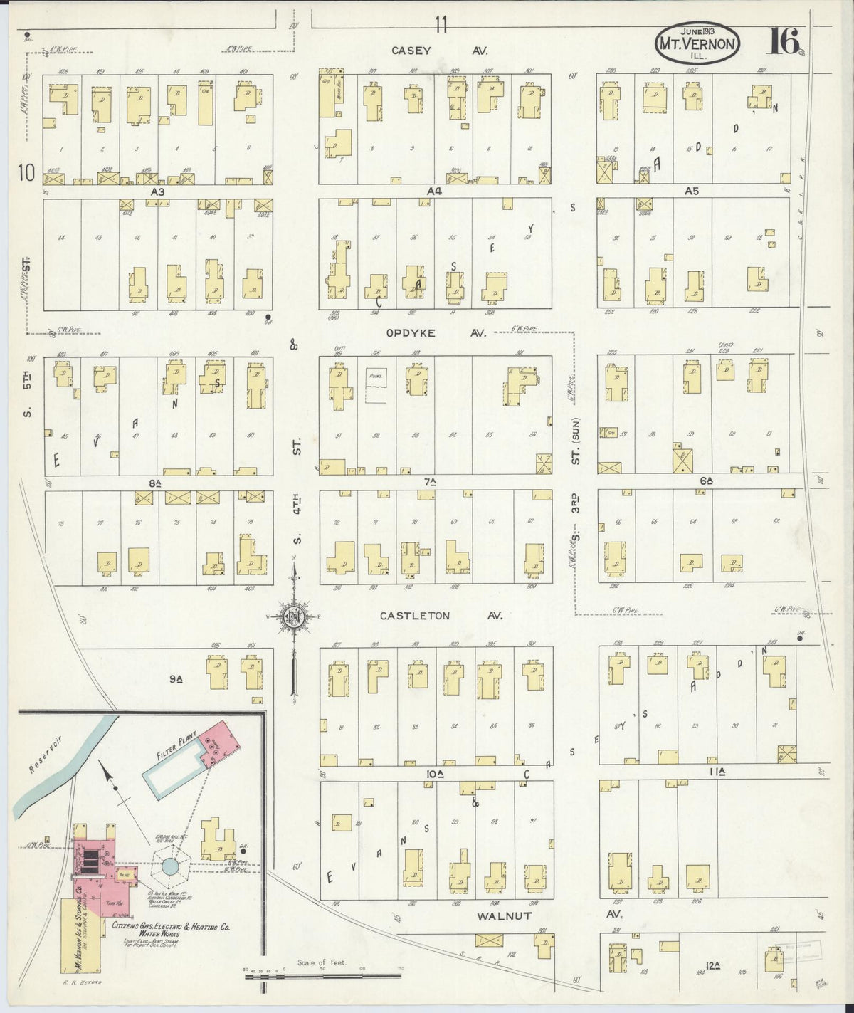 Sanborn Fire Insurance Map from Mount Vernon, Jefferson County, Illinois (1913), Sheet #0016 - Historic Sanborn Fire Insurance Map Print, vintage old map wall art, antique decor, genealogy gift, Illinois Illinois map