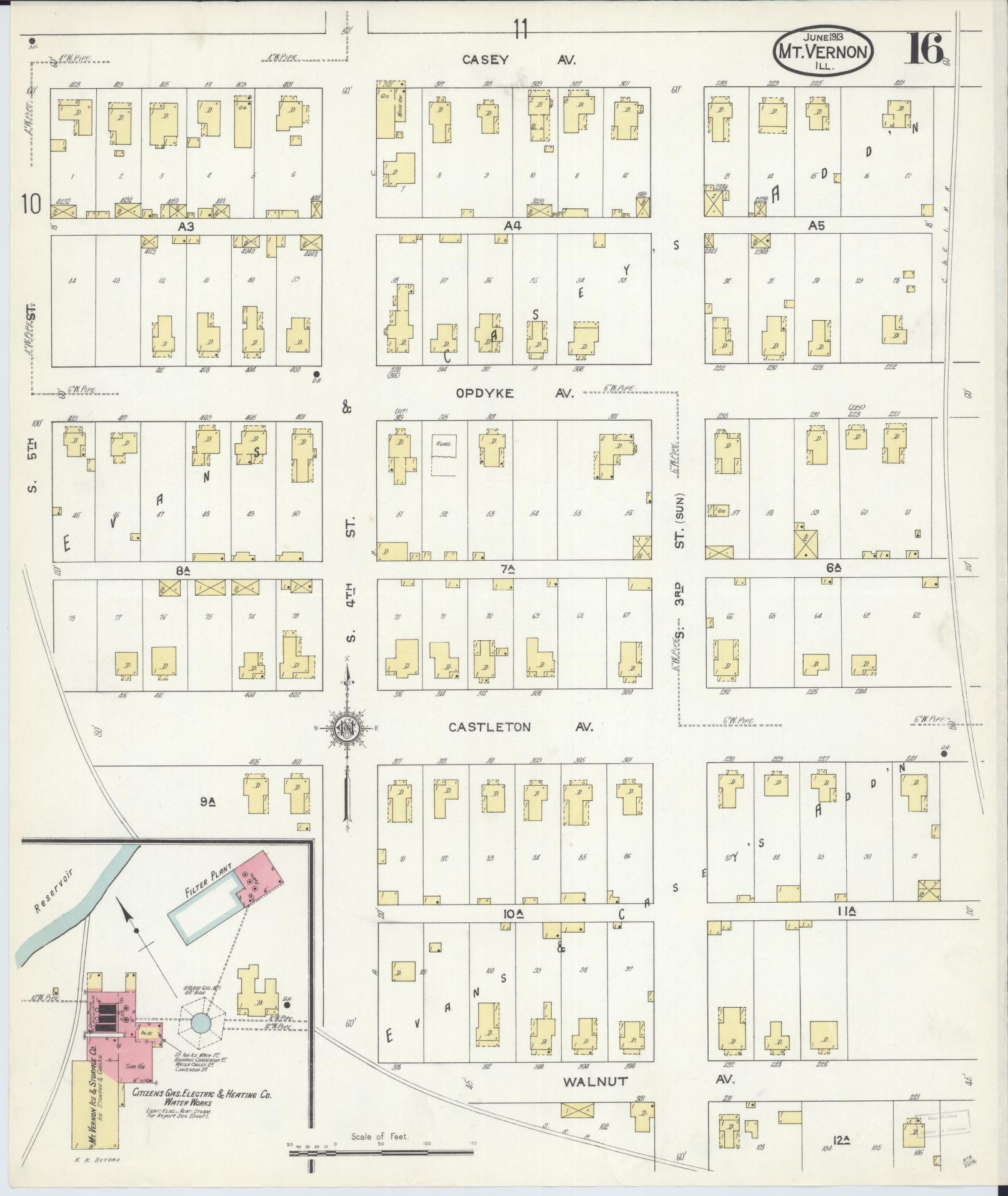Sanborn Fire Insurance Map from Mount Vernon, Jefferson County, Illinois (1913), Sheet #0016 - Historic Sanborn Fire Insurance Map Print, vintage old map wall art, antique decor, genealogy gift, Illinois Illinois map