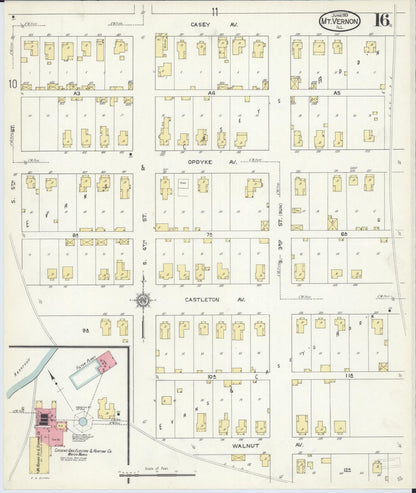 Sanborn Fire Insurance Map from Mount Vernon, Jefferson County, Illinois (1913), Sheet #0016 - Historic Sanborn Fire Insurance Map Print, vintage old map wall art, antique decor, genealogy gift, Illinois Illinois map