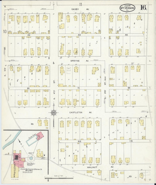 Sanborn Fire Insurance Map from Mount Vernon, Jefferson County, Illinois (1913), Sheet #0016 - Historic Sanborn Fire Insurance Map Print, vintage old map wall art, antique decor, genealogy gift, Illinois Illinois map