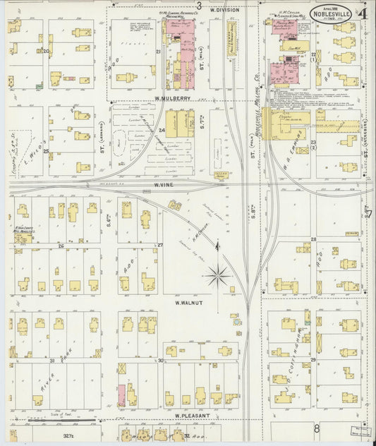 Sanborn Fire Insurance Map from Noblesville, Hamilton County, Indiana (1898), Sheet #0004 - Historic Sanborn Fire Insurance Map Print, vintage old map wall art, antique decor, genealogy gift, Indiana Indiana map