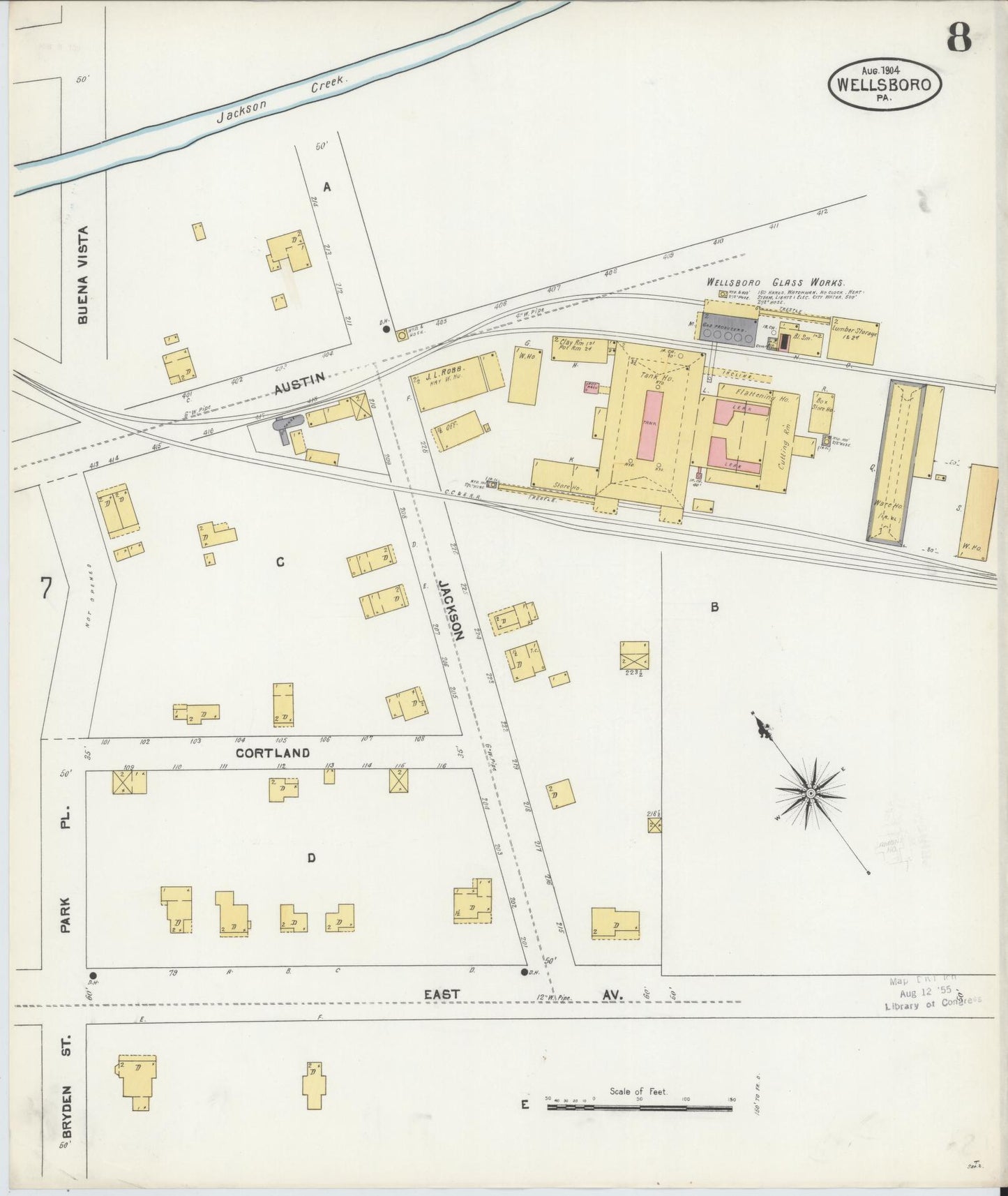 Sanborn Fire Insurance Map from Wellsboro, Tioga County, Pennsylvania (1904), Sheet #0008 - Complete Map Set gallery image, historic Sanborn map, vintage wall art, Pennsylvania Pennsylvania