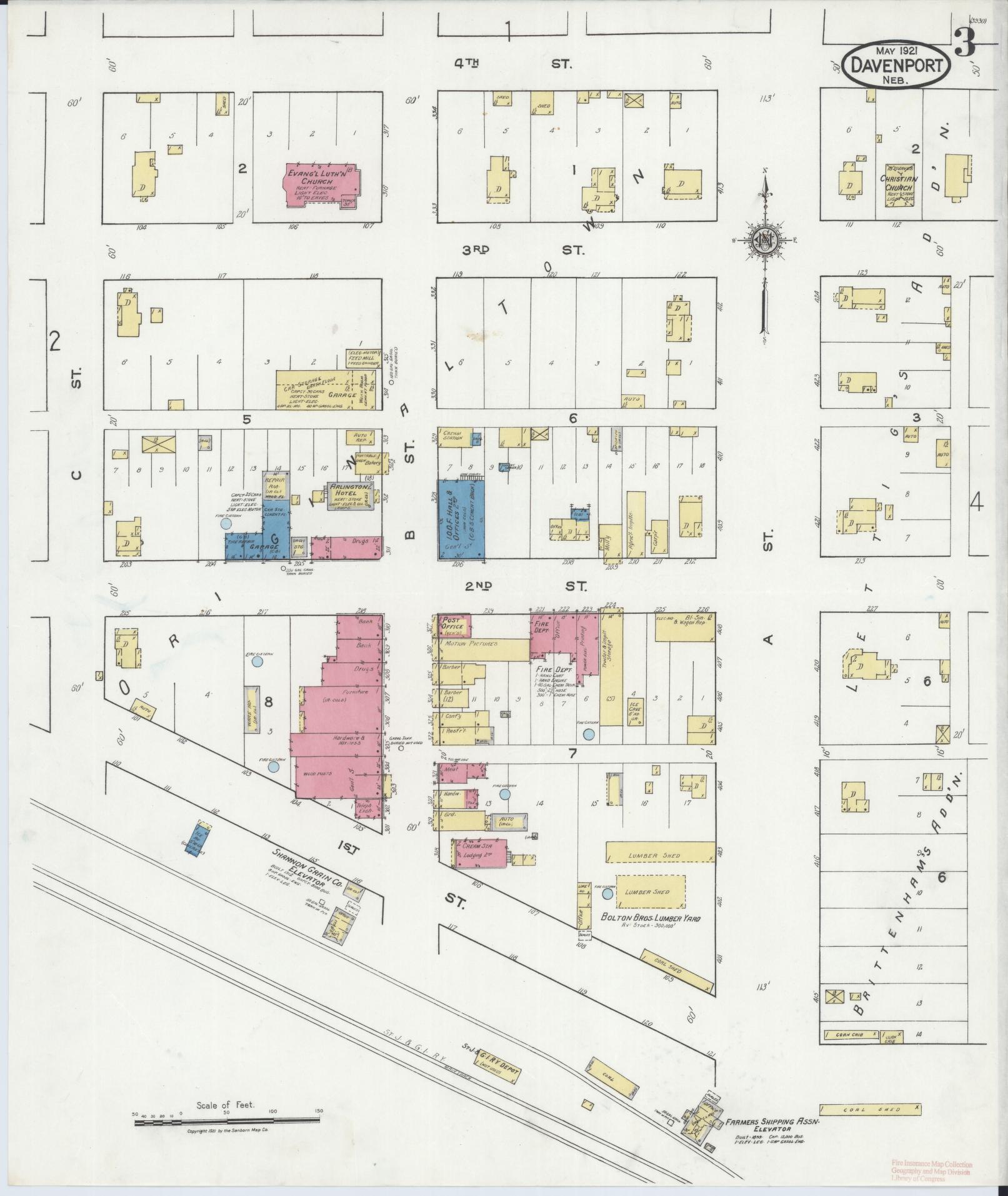 Sanborn Fire Insurance Map from Davenport, Thayer County, Nebraska (1921), Sheet #0003 - Complete Map Set gallery image, historic Sanborn map, vintage wall art, Nebraska Nebraska