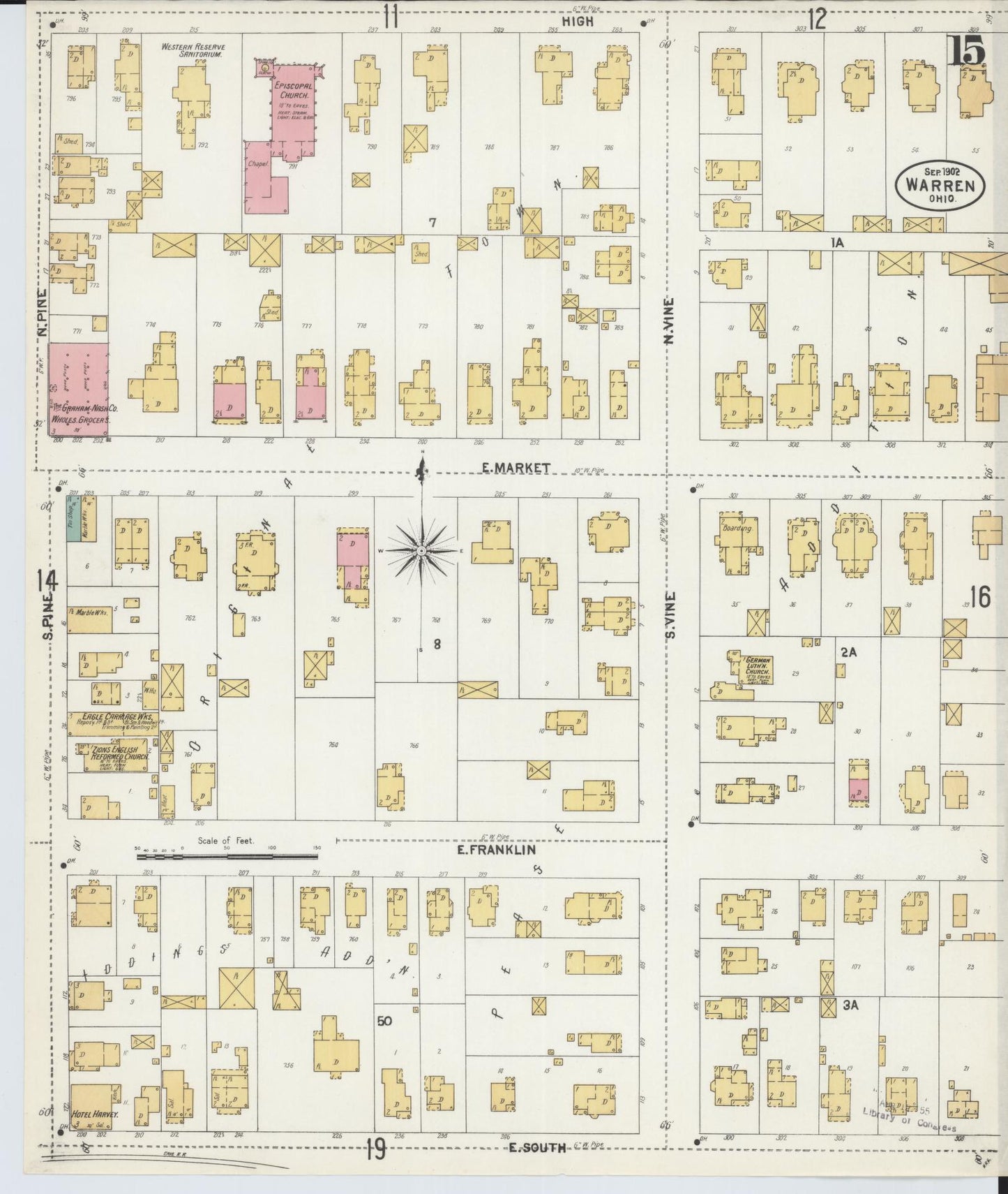 Sanborn Fire Insurance Map from Warren, Trumbull County, Ohio (1902), Sheet #0015 - Complete Map Set gallery image, historic Sanborn map, vintage wall art, Ohio Ohio