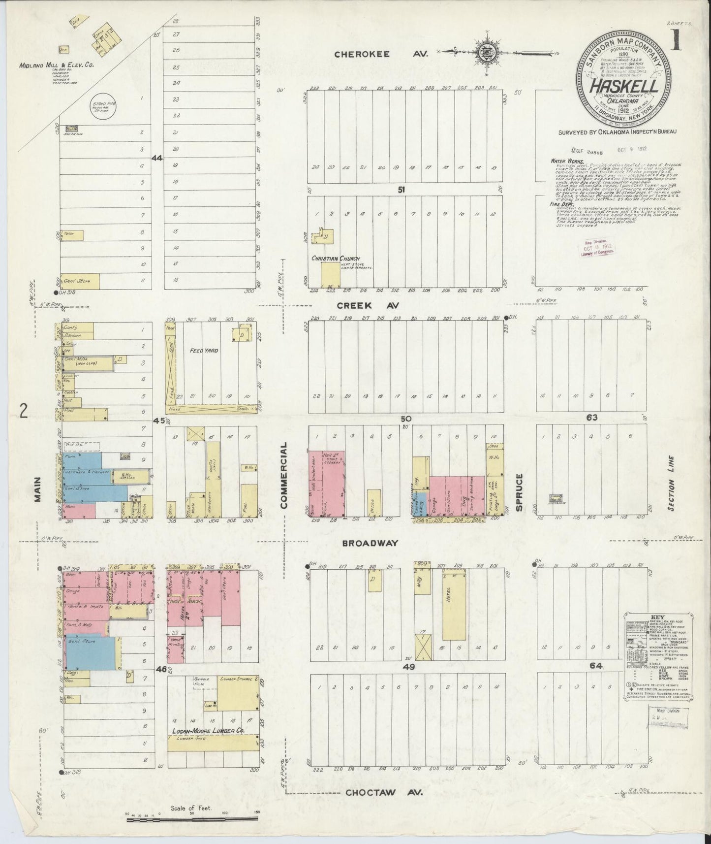 Sanborn Fire Insurance Map from Haskell, Muskogee County, Oklahoma (1912), Sheet #0001 - Complete Map Set gallery image, historic Sanborn map, vintage wall art, Oklahoma Oklahoma