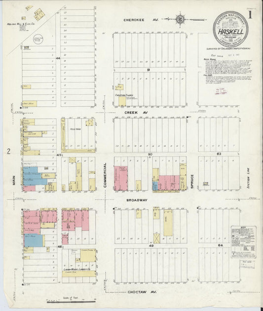 Sanborn Fire Insurance Map from Haskell, Muskogee County, Oklahoma (1912), Sheet #0001 - Complete Map Set gallery image, historic Sanborn map, vintage wall art, Oklahoma Oklahoma
