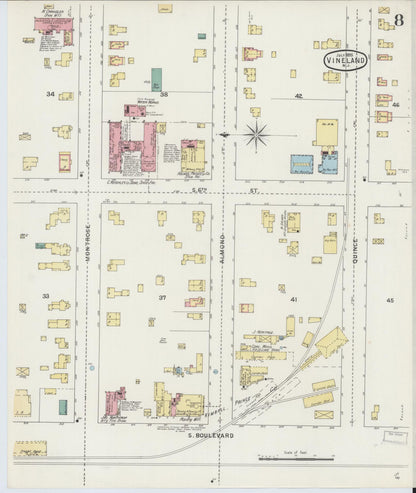 Sanborn Fire Insurance Map from Vineland, Cumberland County, New Jersey (1895), Sheet #0008 - Historic Sanborn Fire Insurance Map Print, vintage old map wall art, antique decor, genealogy gift, New Jersey New Jersey map