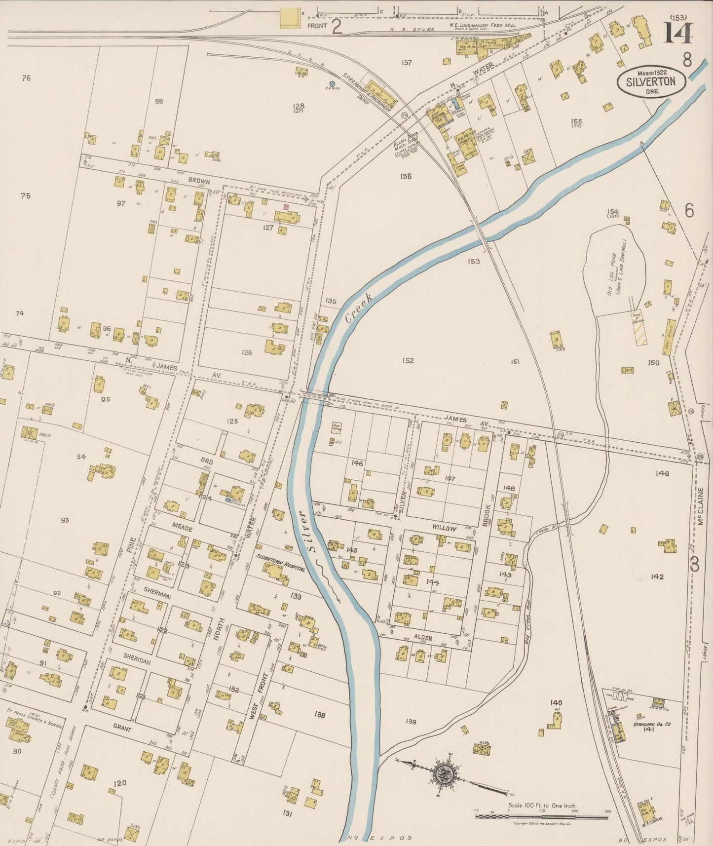 Sanborn Fire Insurance Map from Silverton, Marion County, Oregon (1922), Sheet #0014 - Historic Sanborn Fire Insurance Map Print, vintage old map wall art, antique decor, genealogy gift, Oregon Oregon map