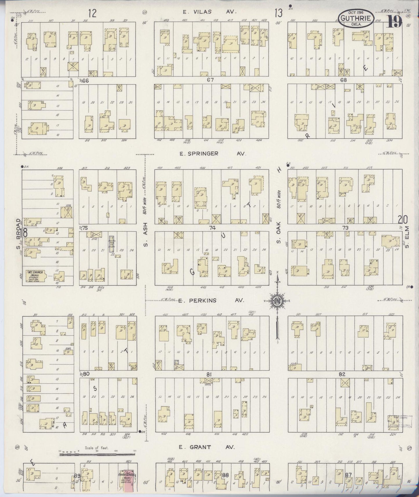 Sanborn Fire Insurance Map from Guthrie, Logan County, Oklahoma (1914), Sheet #0019 - Historic Sanborn Fire Insurance Map Print, vintage old map wall art, antique decor, genealogy gift, Oklahoma Oklahoma map