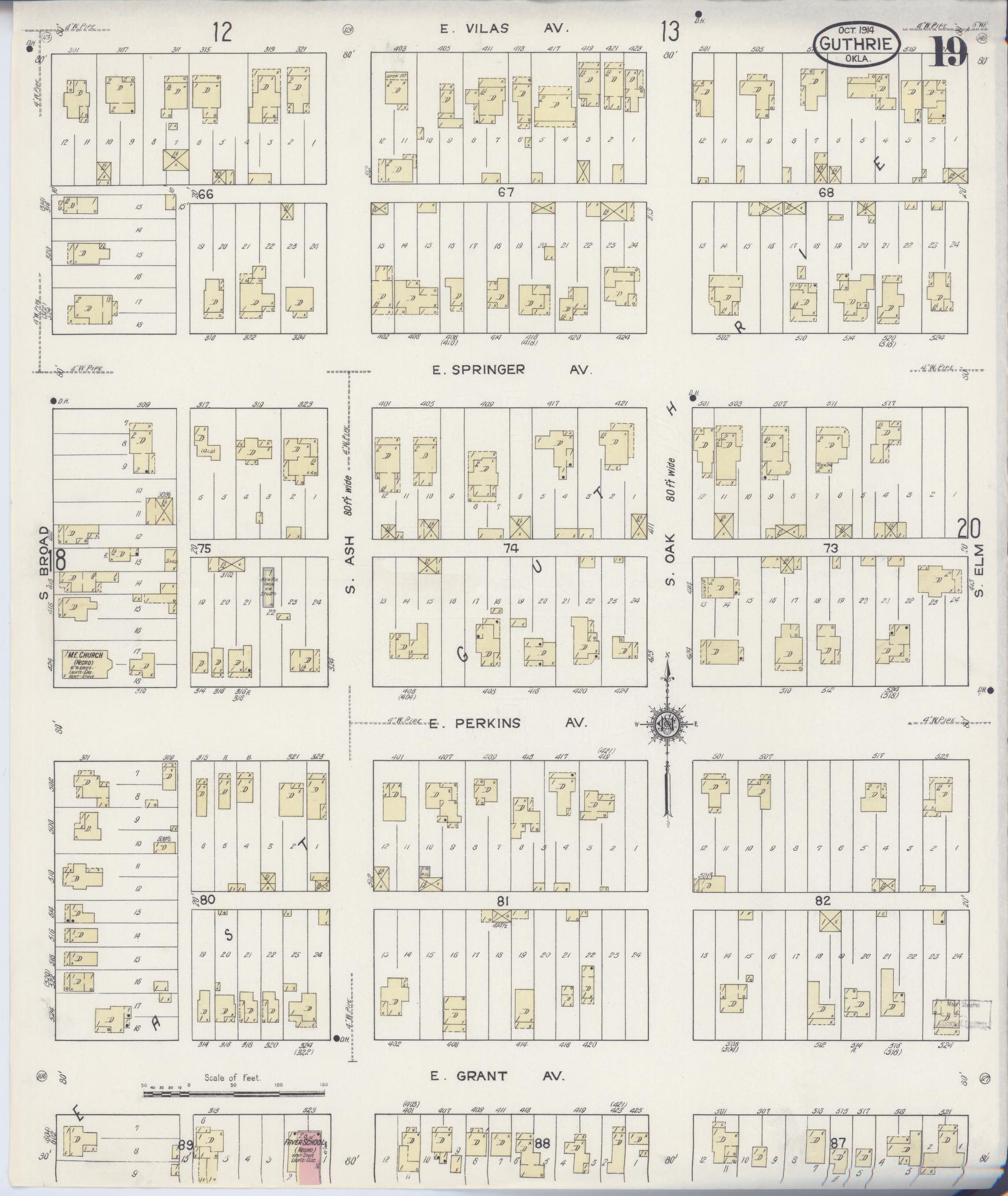 Sanborn Fire Insurance Map from Guthrie, Logan County, Oklahoma (1914), Sheet #0019 - Historic Sanborn Fire Insurance Map Print, vintage old map wall art, antique decor, genealogy gift, Oklahoma Oklahoma map