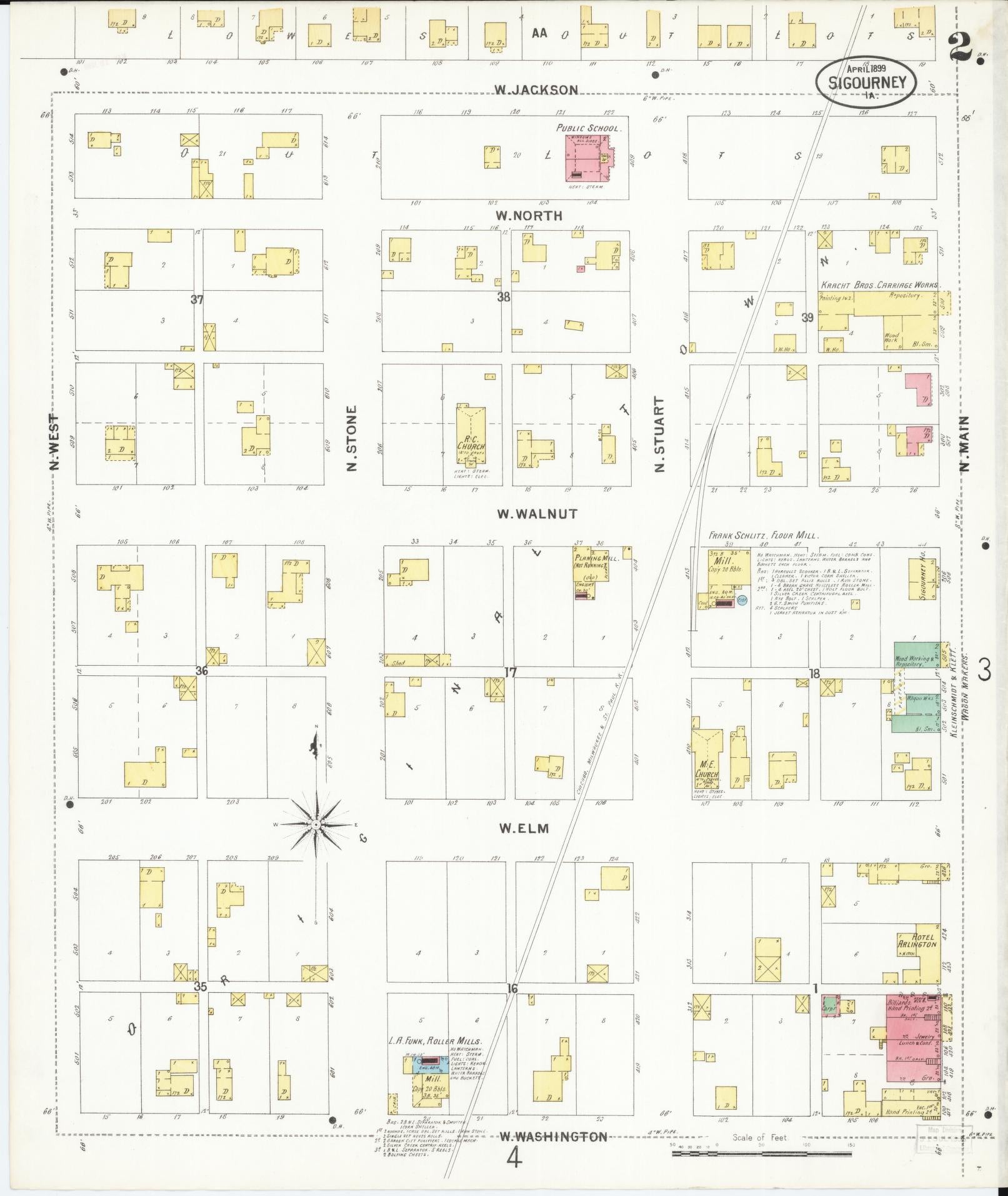 Sanborn Fire Insurance Map from Sigourney, Kiokuk County, Iowa (1899), Sheet #0002 - Historic Sanborn Fire Insurance Map Print, vintage old map wall art