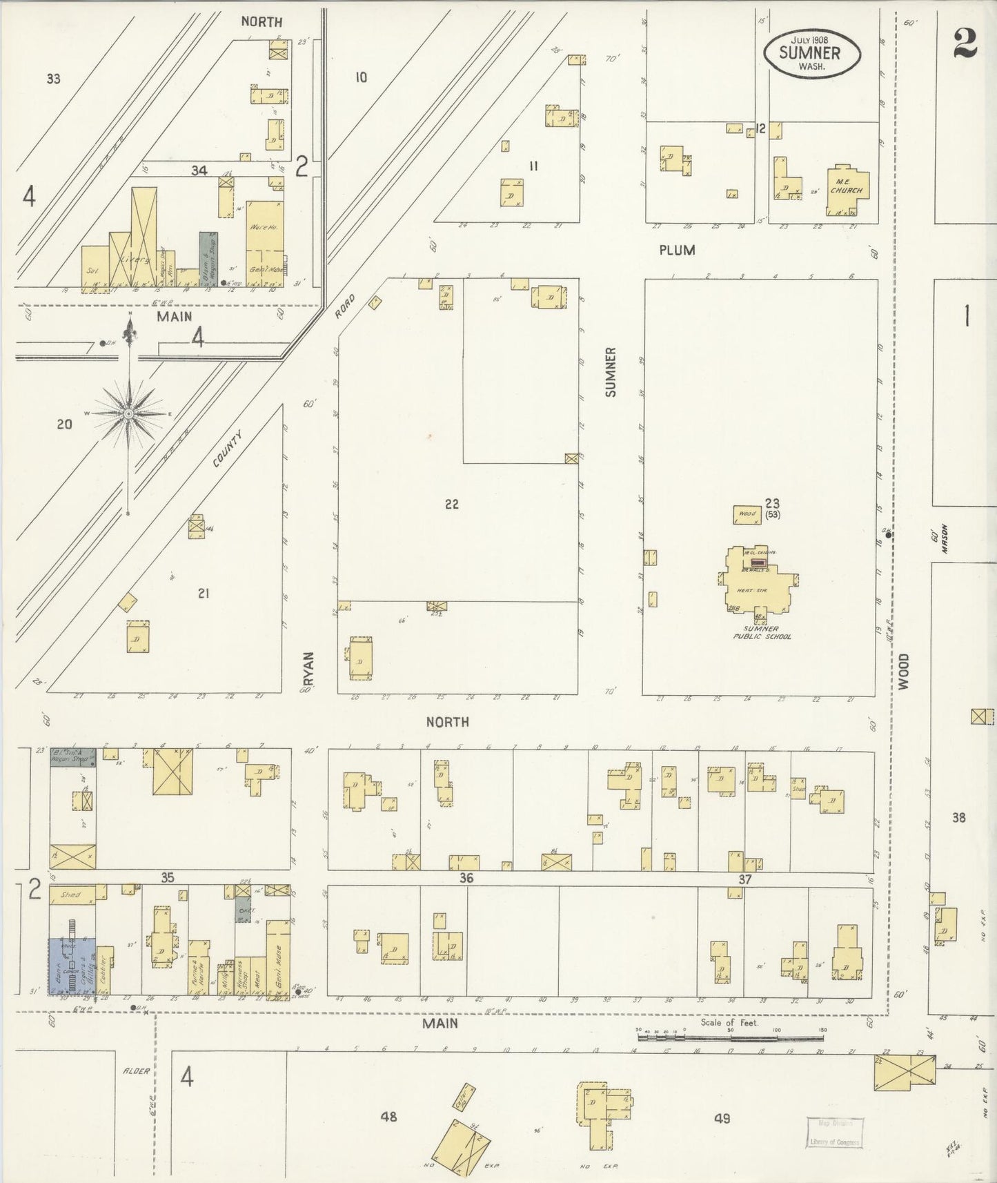 Sanborn Fire Insurance Map from Sumner, Pierce County, Washington (1908), Sheet #0002 - Complete Map Set gallery image, historic Sanborn map, vintage wall art, Washington Washington