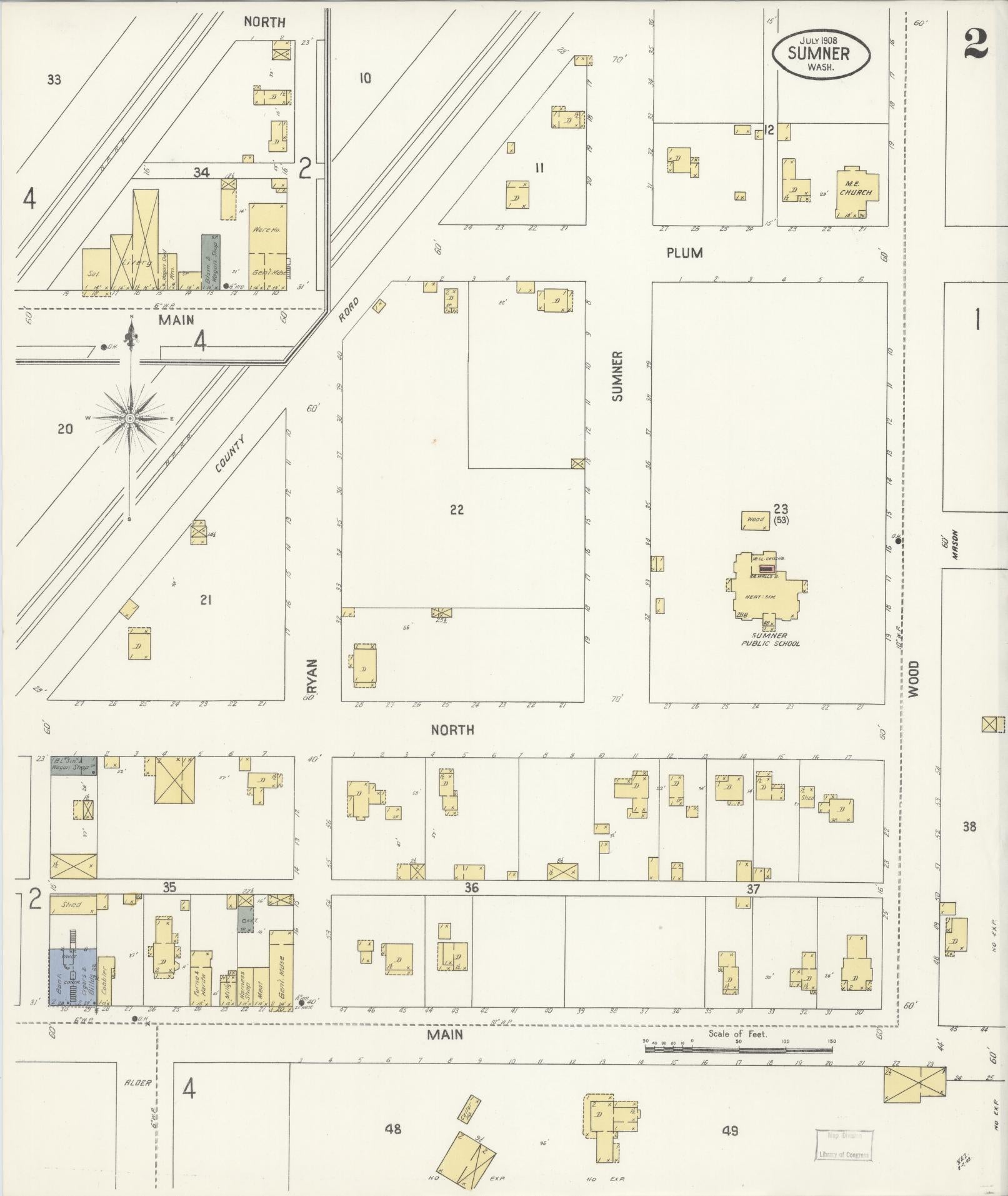 Sanborn Fire Insurance Map from Sumner, Pierce County, Washington (1908), Sheet #0002 - Complete Map Set gallery image, historic Sanborn map, vintage wall art, Washington Washington